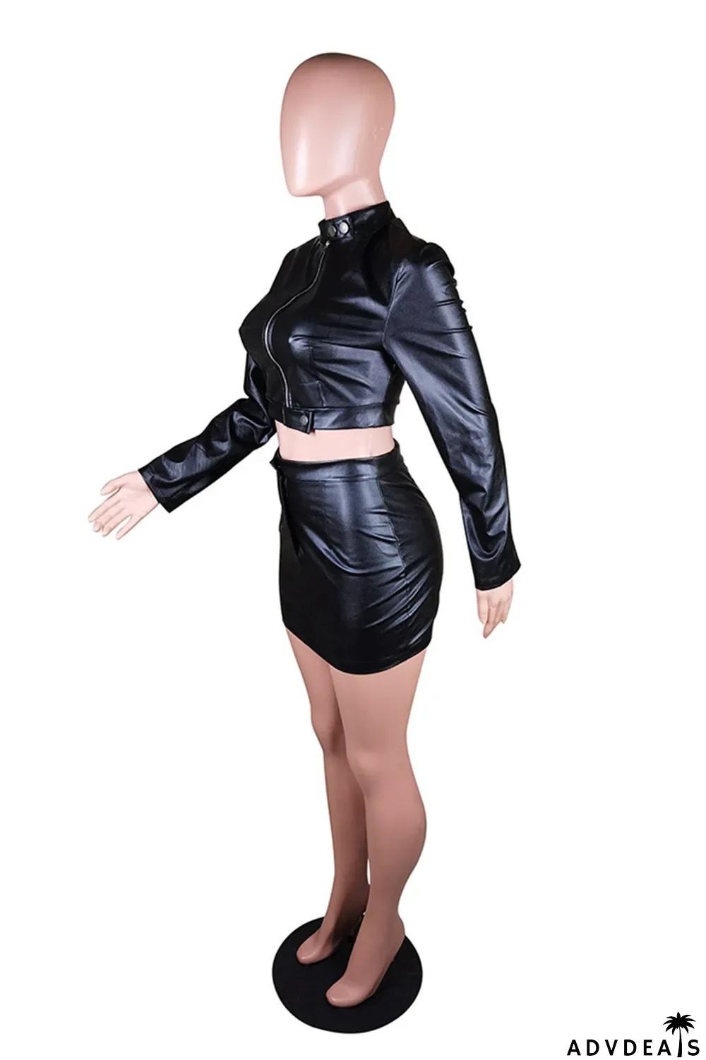 Coffee Fashion Sexy Solid Split Joint Zipper Collar Long Sleeve Two Pieces