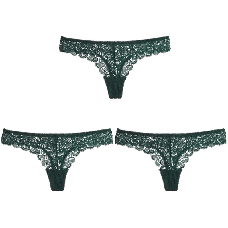 CINOON 3PCS/Set Sexy Panties Women Low-waist Briefs Female Lace Embroidery Underwear Transparent G String Underpant Lingerie
