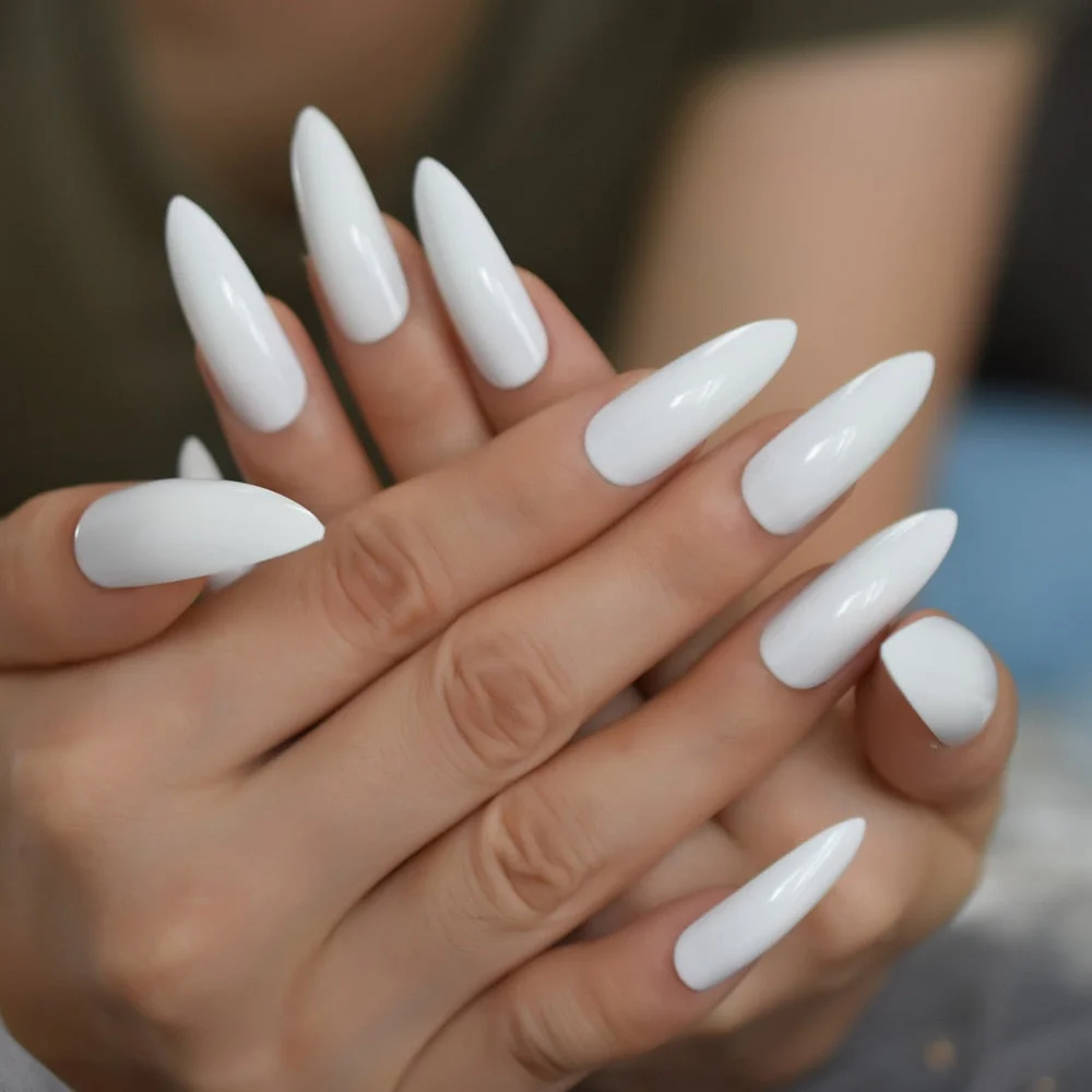 Sharp Pointed Fake Nails Black Gelnails Medium-Long Size Real Stiletto Point Acrylic Nail Tips 24-Nail Inspo