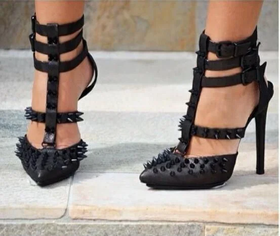 Custom Made Black Spike Closed Toe Sandals |FSJ Shoes