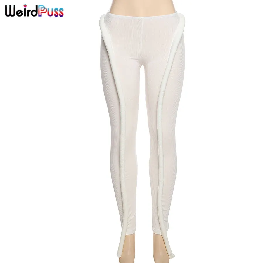 Weird Puss Sexy Women Low Waist Pants Trend Design Fitness Casual Ribbed Skinny Fashion Streetwear Slim Sporty Running Jogger