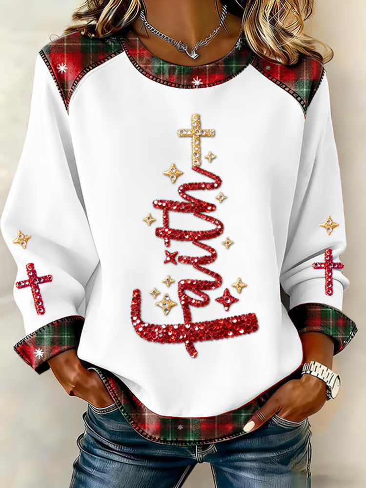 Women's Christmas Casual Patchwork Comfortable Sweatshirt2 wearshes