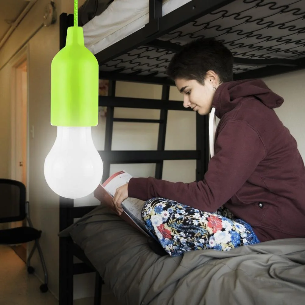 LED Hanging Light Bulb Battery Powered Colorful Pull Cord Bulbs (Green)