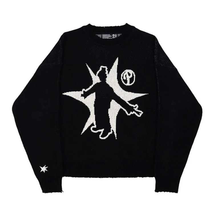 Street Knit Long Sleeve Sweater Hip Hop Gorhic Y2k Sweater at Hiphopee