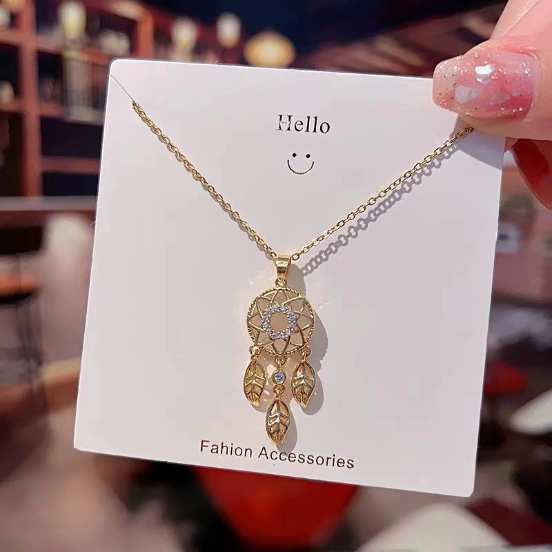 Cat's Eye Dreamcatcher Zirconia Gold-Plated Necklace