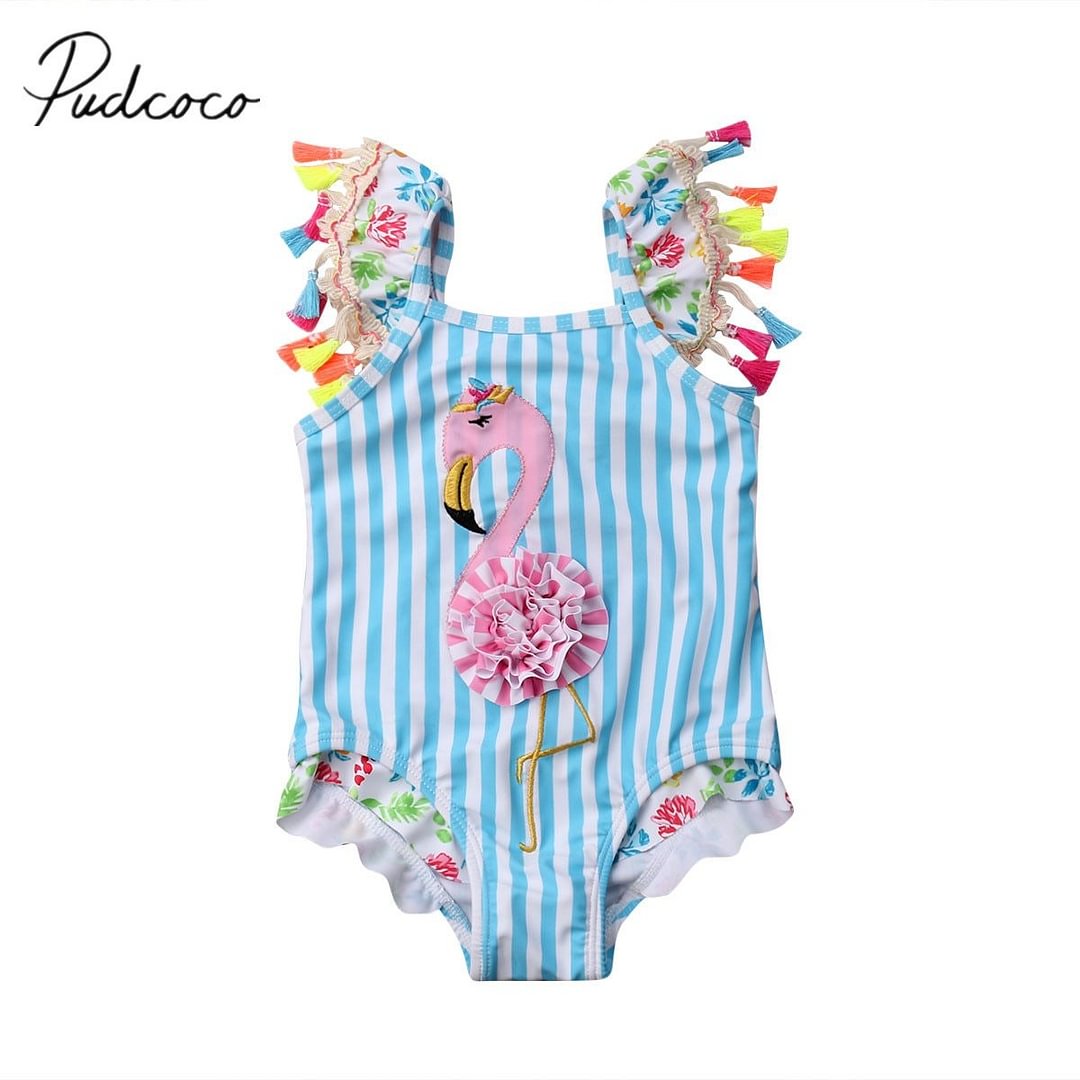 2019 Brand New Newborn Kids Baby Girls Flamingo Bikini Colorful Tassel Sleeve Swimwear Swimsuit Bathing Suit Beachwear 6M-5T