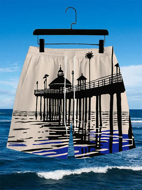 Men's Vacation Pier Art Print Casual Shorts