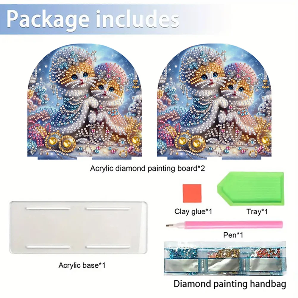 5D DIY Cat Acrylic Diamond Art Painting Napkin Holder Set