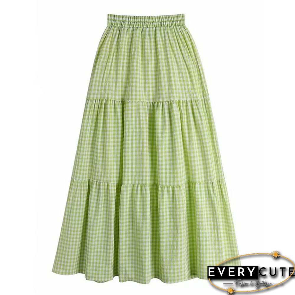 Orange Plaid Print Pocketed Maxi Skirt