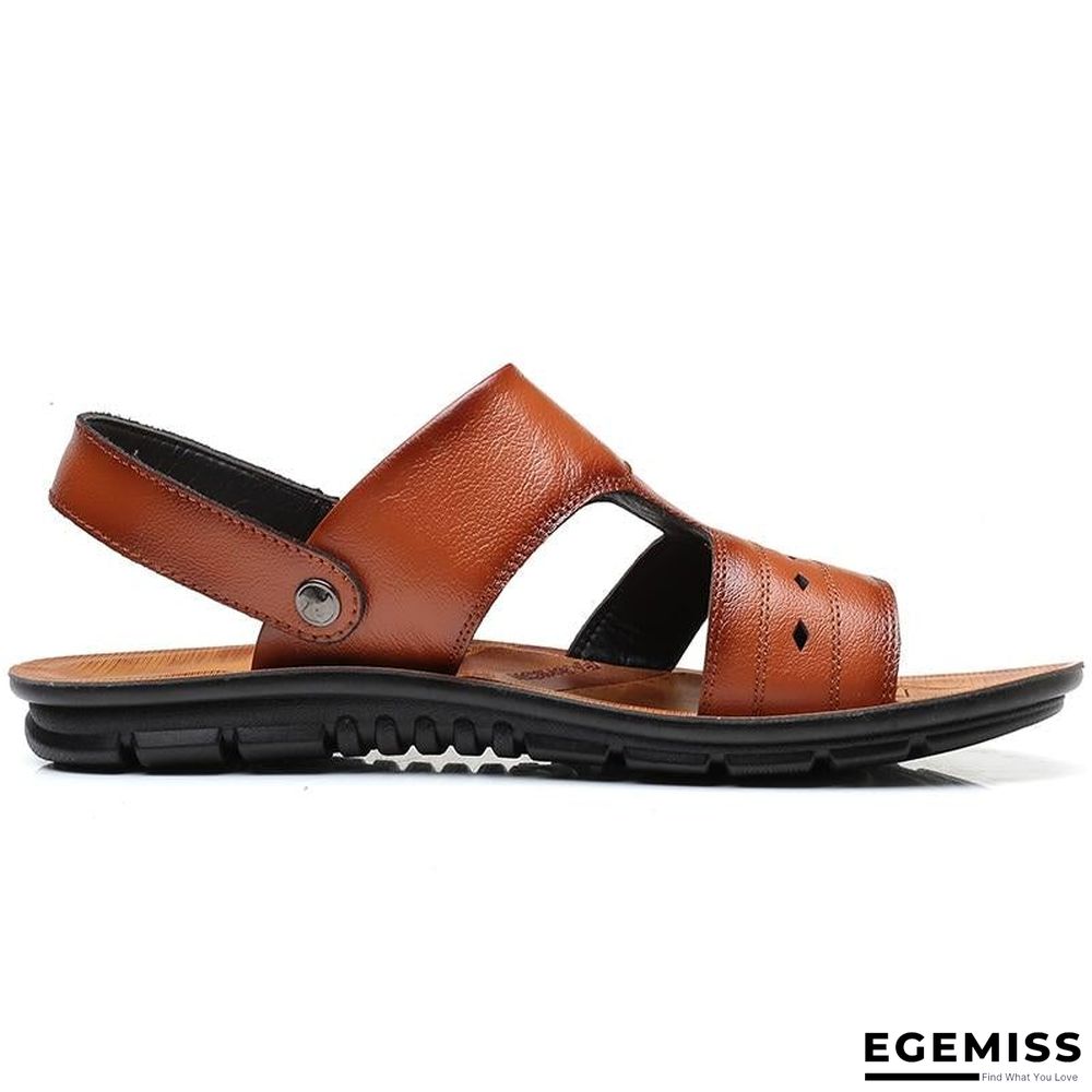 Big Size Men's Genuine Leather Sandals Non-Slip Slippers Flats Beach Shoes | EGEMISS