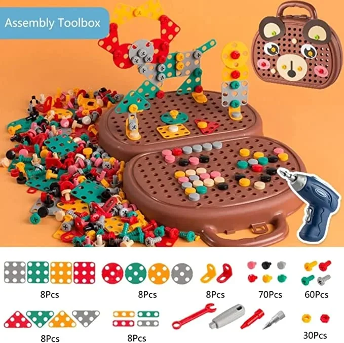 Creativity Tool Box - Develop Creativity. Kids Drill Set Building Blocks. Electric Drill Puzzle Toy with Drill Screwdriver Tool