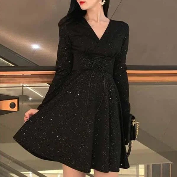 Black Elegant Bling Laced Dress SP13376