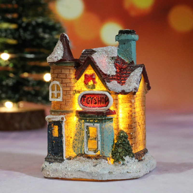 Tegooe Hand-Painted Christmas Village House LED Light Decoration - Resin Ornament