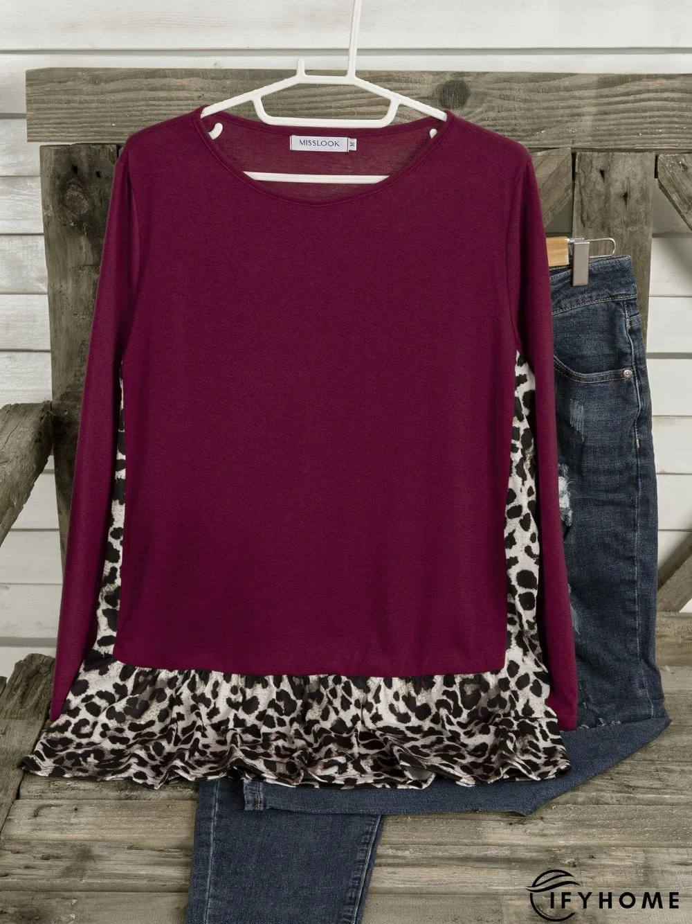Vintage Statement Leopard Long Sleeve Crew Neck Casual Top | IFYHOME