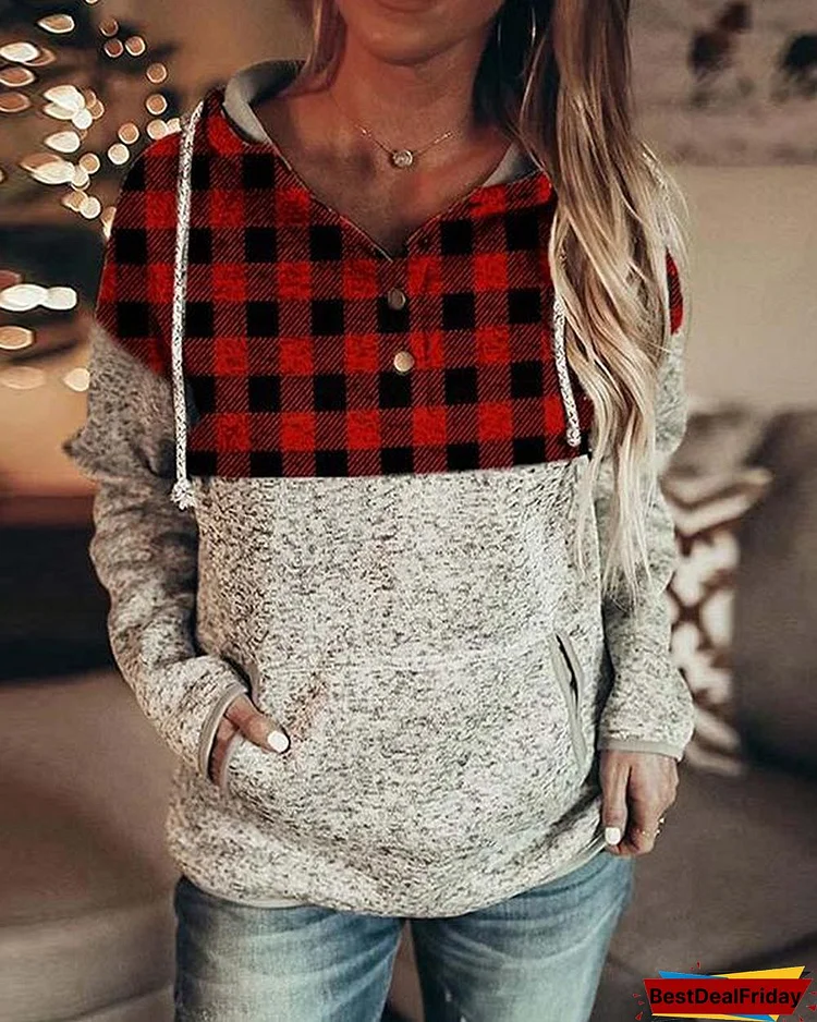 Fashion Plaid Hooded Sweatshirt