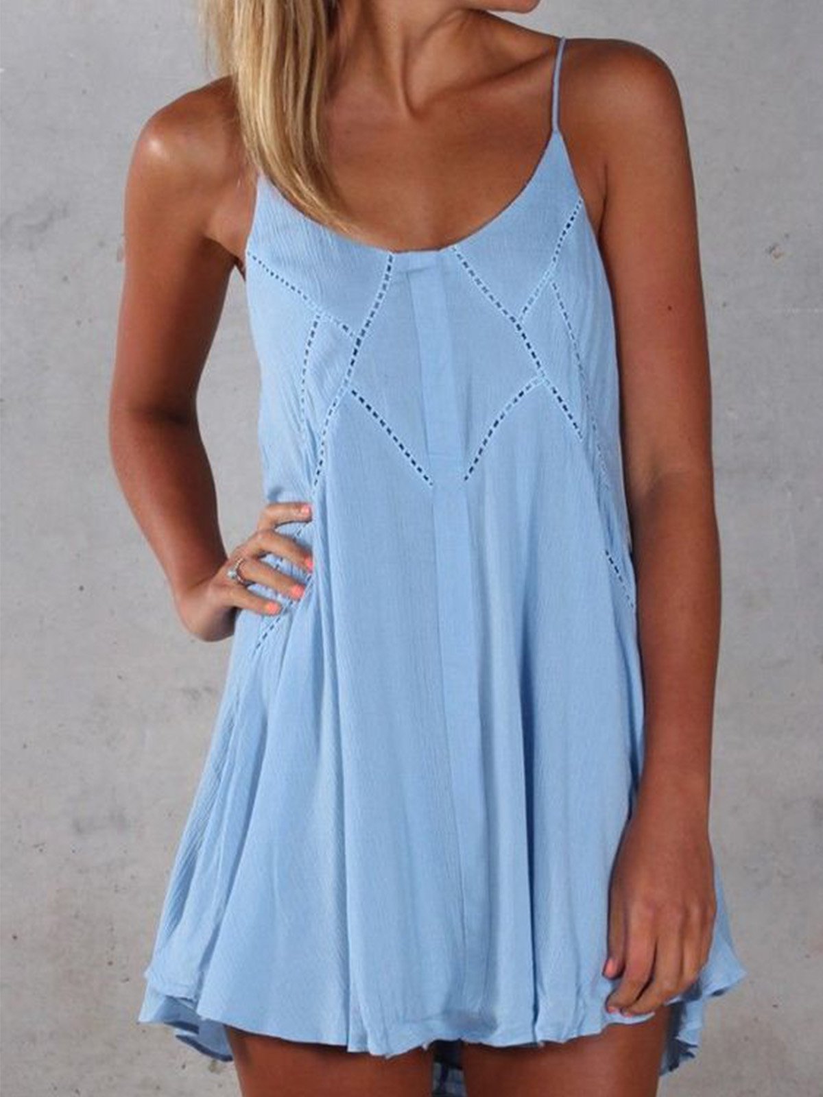 Women Camisole Stretchy Strap Slip Mini Dress