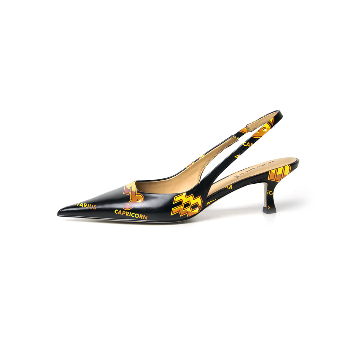 Black Bottom Cartoon Pattern Patent Leather Pointed Toe Elegant Kitten Heel