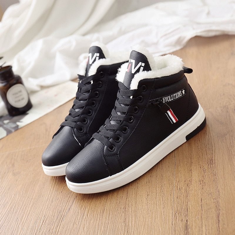 2020 Winter Boots Women Ankle Boots Warm PU Plush Winter Woman Shoes Sneakers Flats Lace Up Short Snow Boots Botas De Mujer