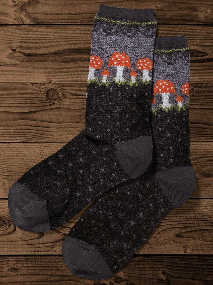 Comstylish Forest Mushroom Inspired Vintage Polka Dots Socks