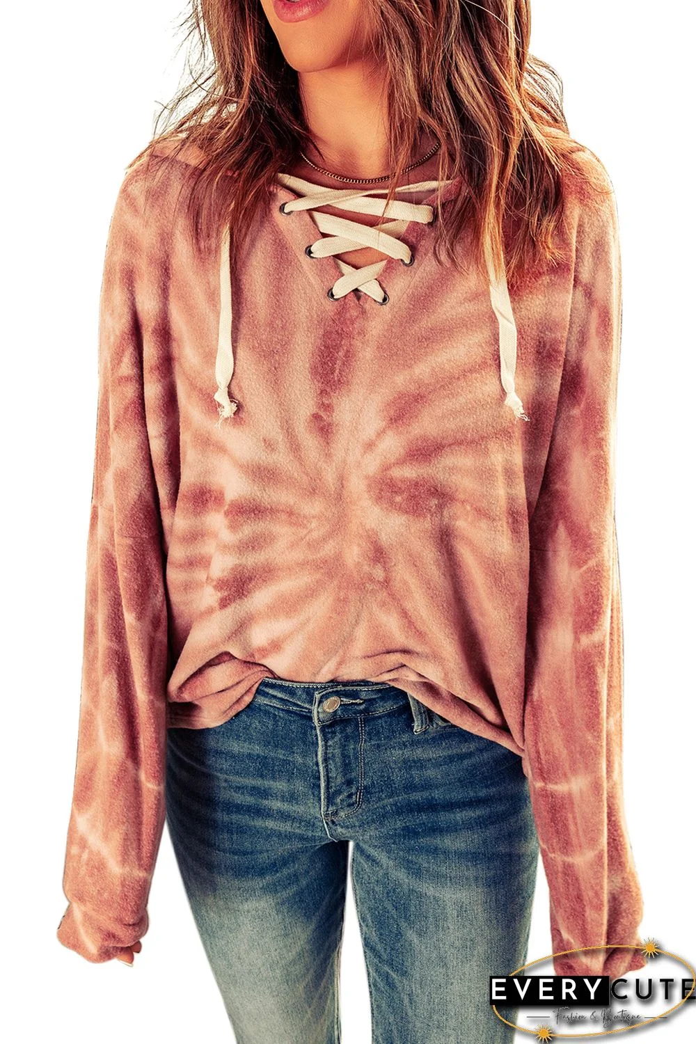 Tie Dye Lace Up Hoodie