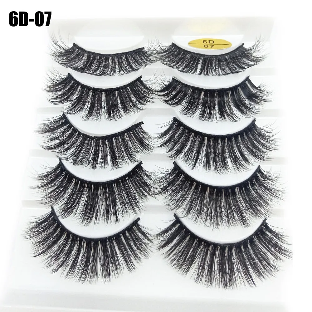 5Pairs 6D Mink Lashes False Eyelashes Natural Long Eyelash Extension Cross Volume Soft Fake Eye Lashes Winged Faux Cils Dropship