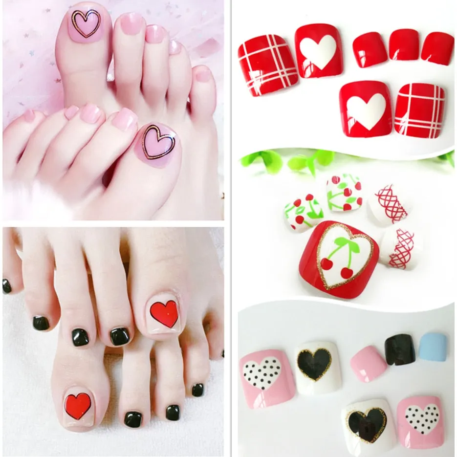 24Pcs Love Patterns Artificial Fake Toe Nails For Foot Lady False Toenails With Design DIY Salon Tip Manicure Tools-Nail Inspo