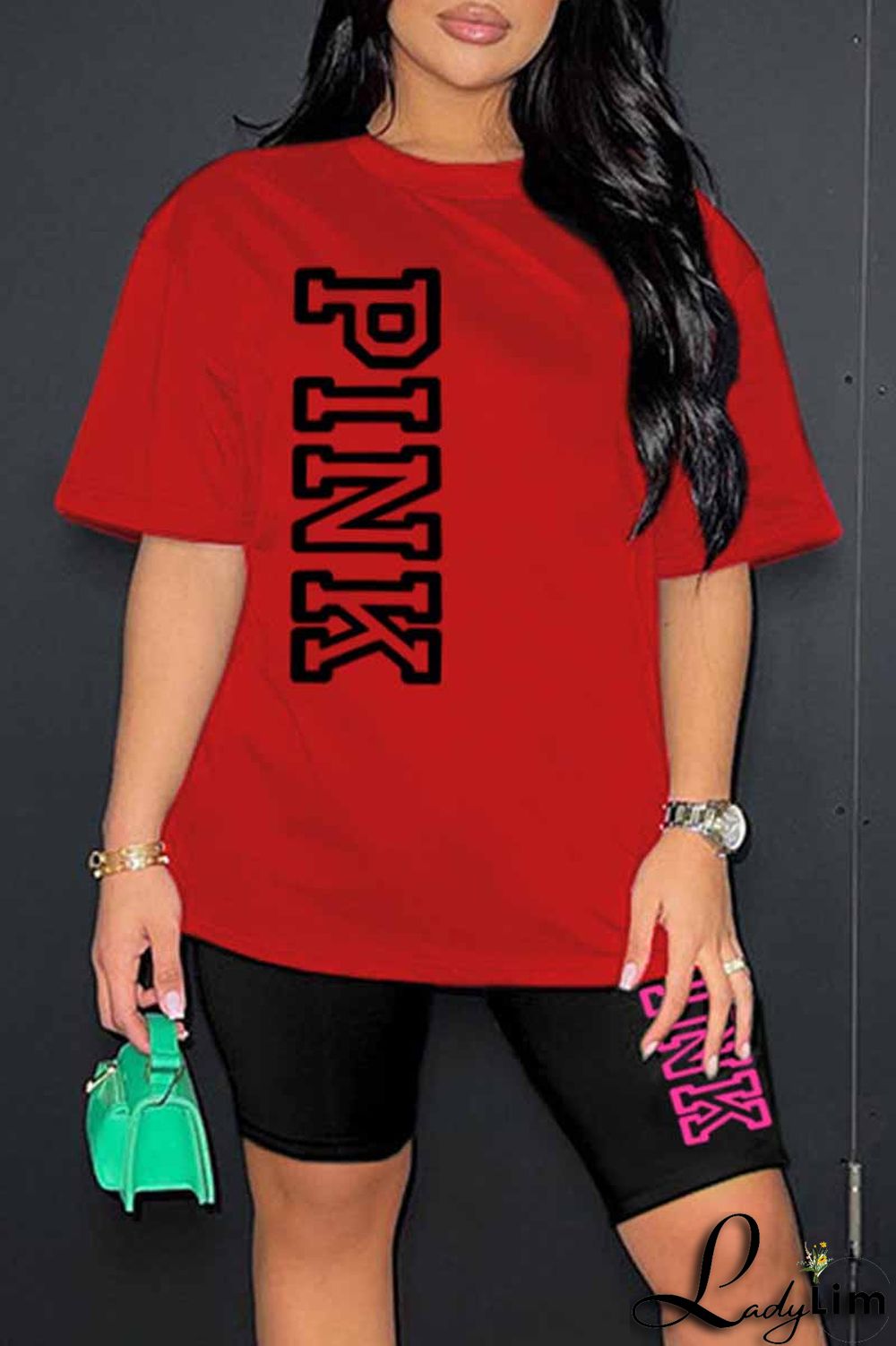 Ginger Casual Print Letter O Neck Short Sleeve Two Pieces