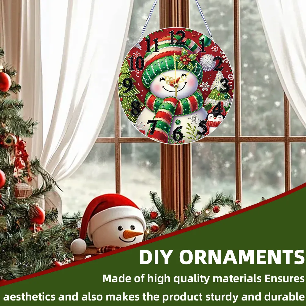 2D Flat DIY Xmas Diamond Painting Ornament with Clock Function Creative Craft