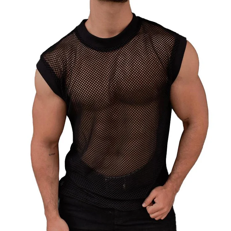 Men's Sexy See-Through Round Neck Mesh Tank Top