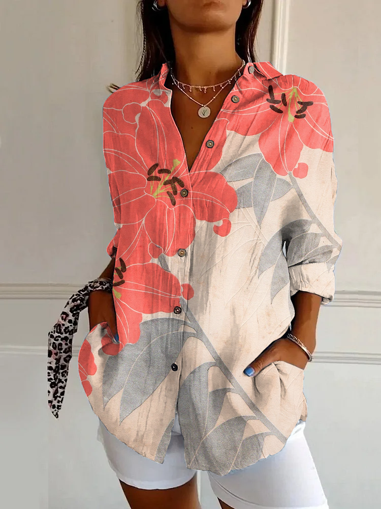Classic Floral Print Casual Long Sleeve Shirt
