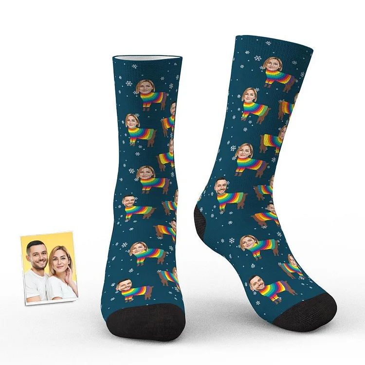 Custom Photo Socks Christmas Reindeer Socks