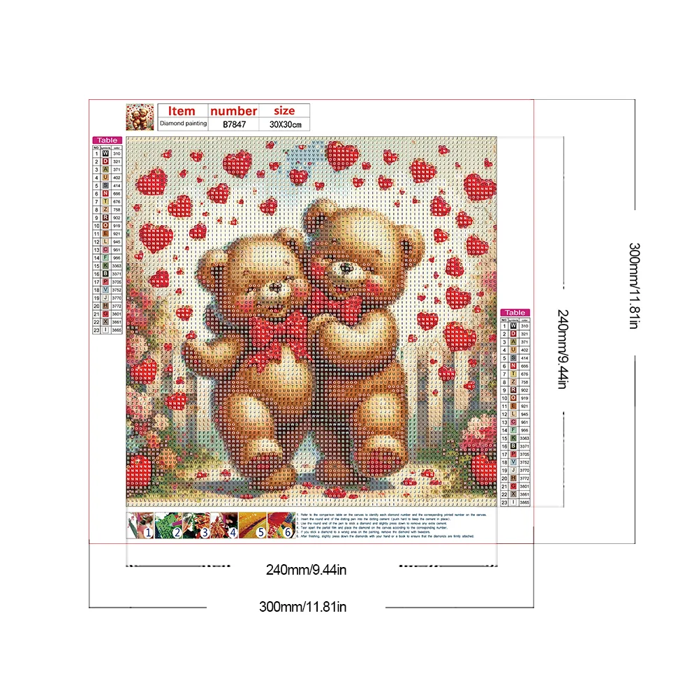 Diamond Painting - Full Round Drill - Rose Heart Bear(Canvas|30*30cm)