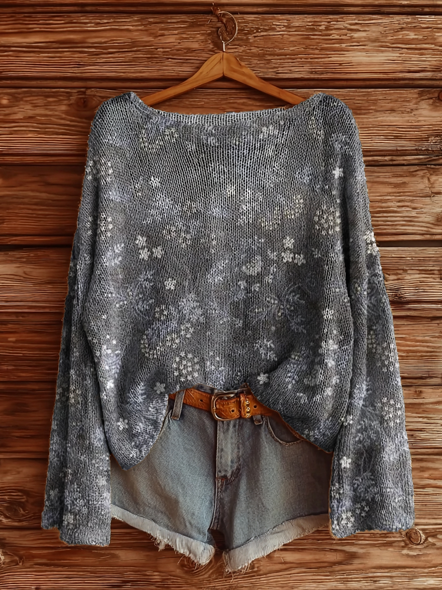 Women's Vintage Floral Art Print Casual Pullover Sweater