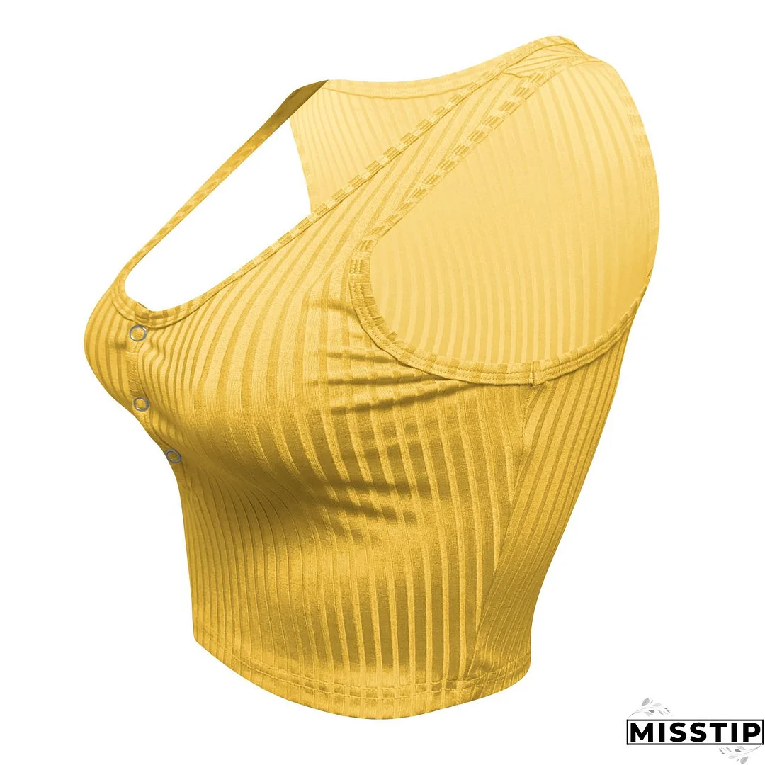 Women's Summer Casual Ribbed Tops Sexy Solid Color  Buttoned Vest