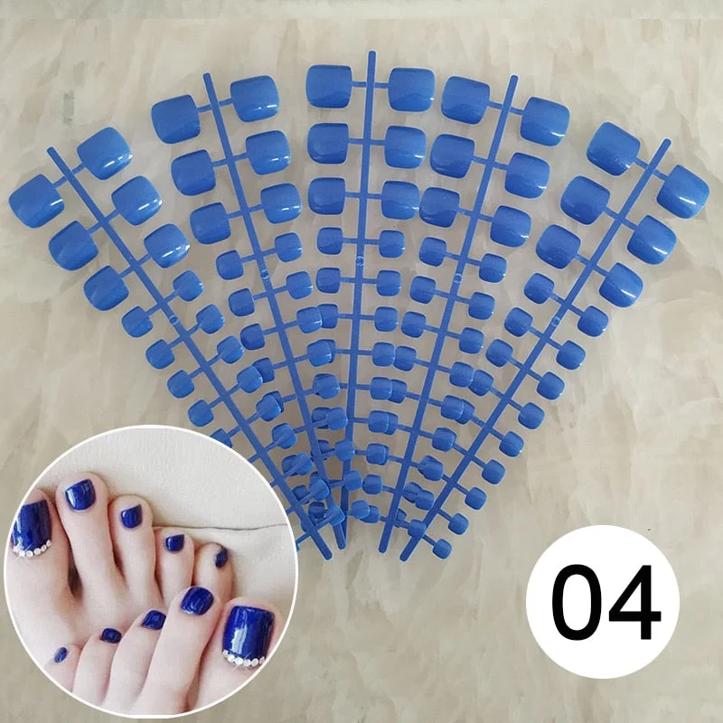 Mixed 5 Colors full cover false nails short foot fake nails Candy Color 24pcs/set press on nails foot toe french nail art tips-Nail Inspo