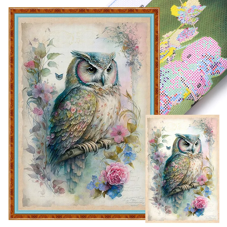 『YiShu』Owl Vintage Poster  - 11CT Stamped Cross Stitch(40*60cm)