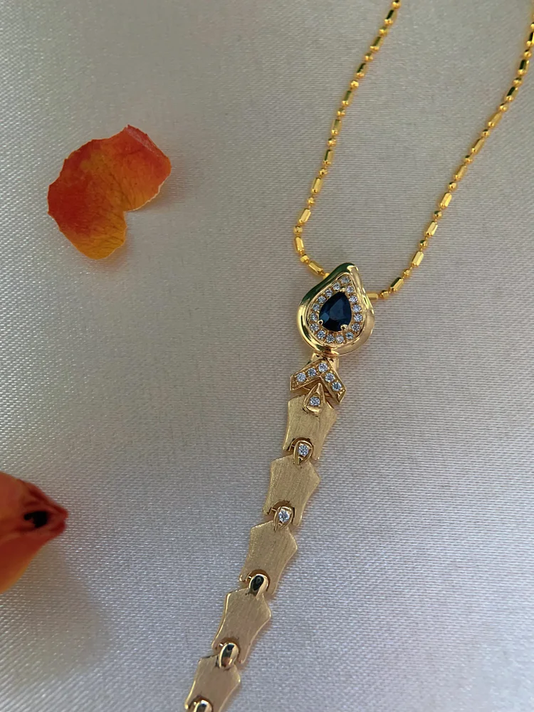 Tina Pearl 18 k gold color snake pretty nice ring and pendant nature sapphire eye