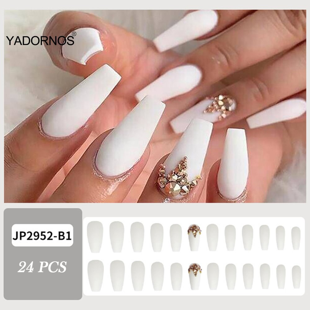 Agreedl presson nails set Matte White Sweet Wearable Full Cover Nails Finished Nails Piece with Jelly Glue free shiping items