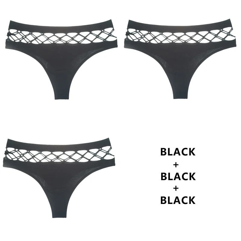 TERMEZY 3Pcs/Lot Hollow Out Lingerie Europe Seamless Sexy Panties Women  Elasticity Underwear Temptation Middle-waist G String