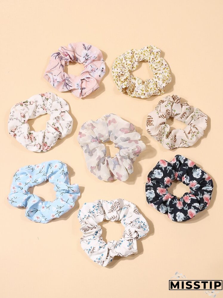 8pcs Floral Print Scrunchie