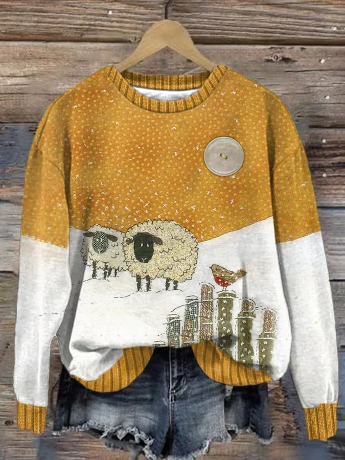 Women's Animal Sheep Comfort Print Sweatshirt