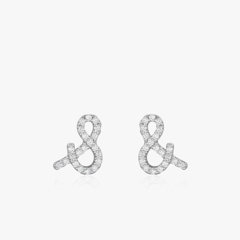 1 Pair 925 Sterling Silver Zircon Symbol Ear Studs