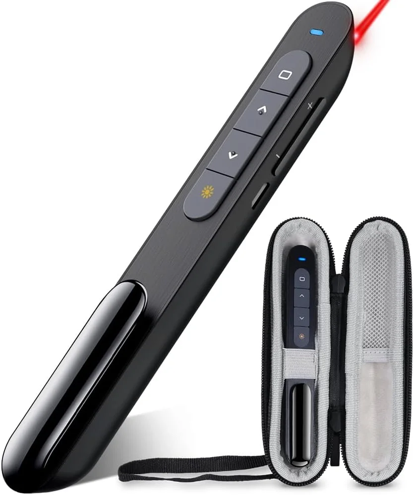 Wireless Presenter, Hyperlink Volume Control Presentation Clicker RF 2.4GHz USB PowerPoint Clicker Presentation Remote Control Pointer Slide Advancer (Black)(UPC/EAN)701473808109