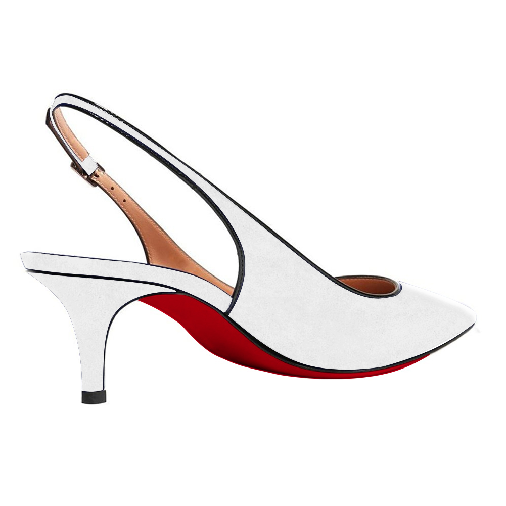 Women's Pointed Toe Slingback Shoes Kitten Heel Pumps Comfortable Dress White Suede Shoes-vocosishoes