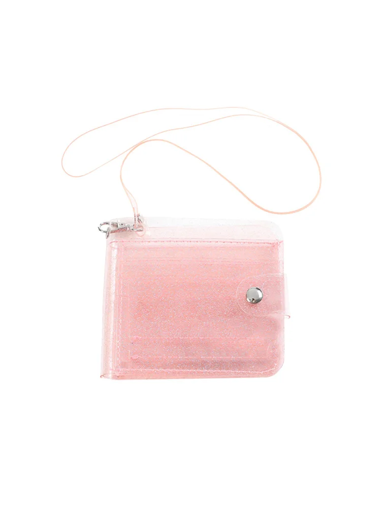 Transparent Purse Women PVC Short Purse Wallet Card Holder (Light Pink)