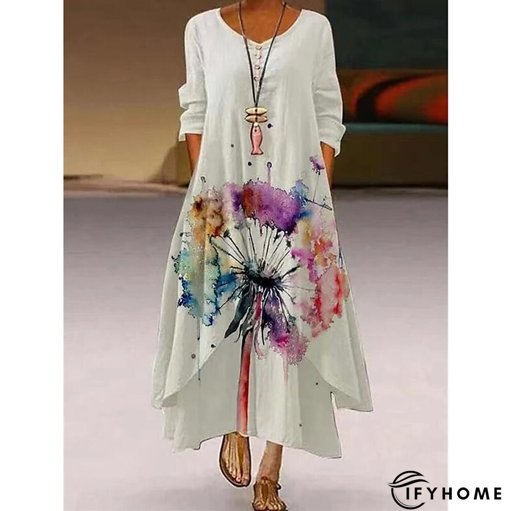 Women's Long Dress Maxi Dress Casual Dress Swing Dress Print Dress Animal Flower Casual Outdoor Daily Weekend Pocket Print Long Sleeve V Neck Dress Loose Fit Light Green Pink Purple Fall Spring S M L | IFYHOME