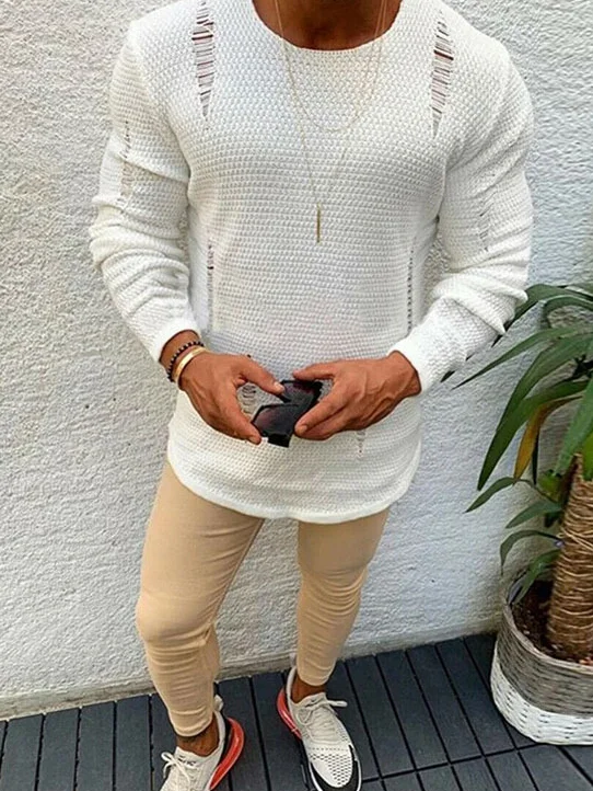 Knitted Hole Solid Color Sweater