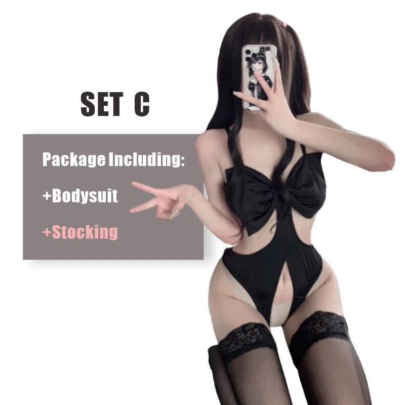 Billionm OJBK Women Sexy Cutout One Piece Swimsuits Lingerie Crotchless Underwear Sexy Bodysuit High Waisted Front Tie Knot Bathing Suits