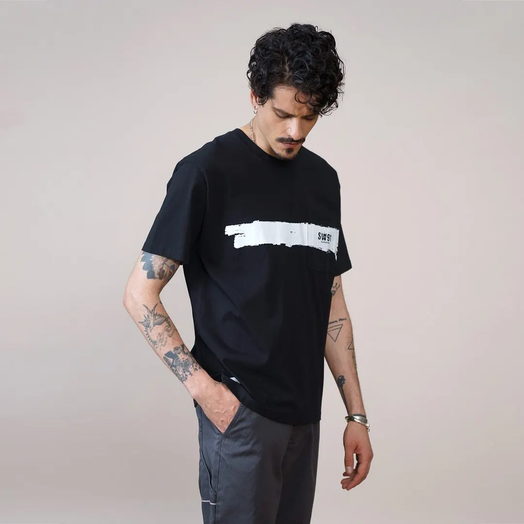 SIMWOOD 2021 Summer New Oversize T-shirts Men Painting Chest Pockets 100% Cotton Loose Tops Plus Size Brand Clothing SK120556