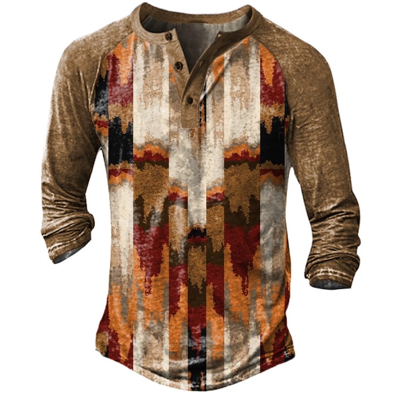 Men's Outdoor Aztec Print Henley T-Shirt-Compassnice®
